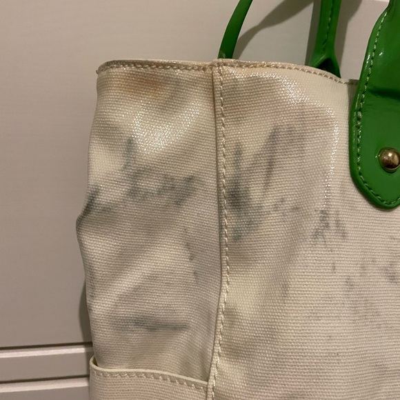 SOLD * SOLD Women’s Limited Edition Travel Tote Shiny Crème with Green Accents - Picture 15 of 16